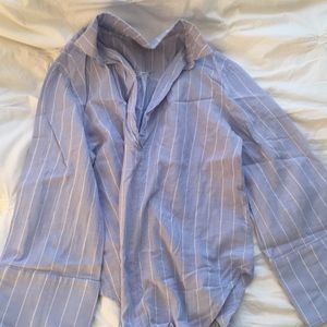 Pin Stripe Linen Blouse with Wide Arm Sleeves